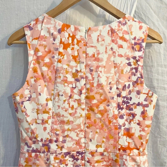 Ann Taylor Pink Purple Cream Abstract Sleeveless Sheatb Dress Petite, LP/14P - Picture 8 of 13